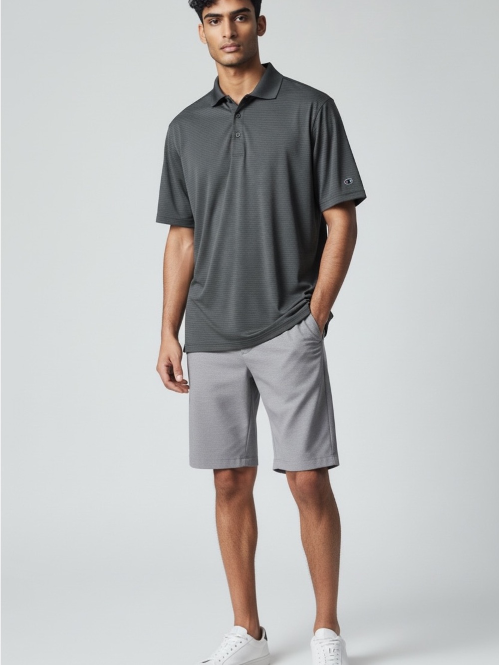 Champion Men's Dark Gray Subtle Stripe Polo DUO DRY